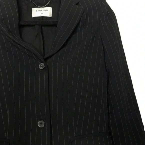 Aritzia Babaton Trent Pinstripe Dark Navy Long Sleeve Jacket Size 00 - Picture 11 of 12